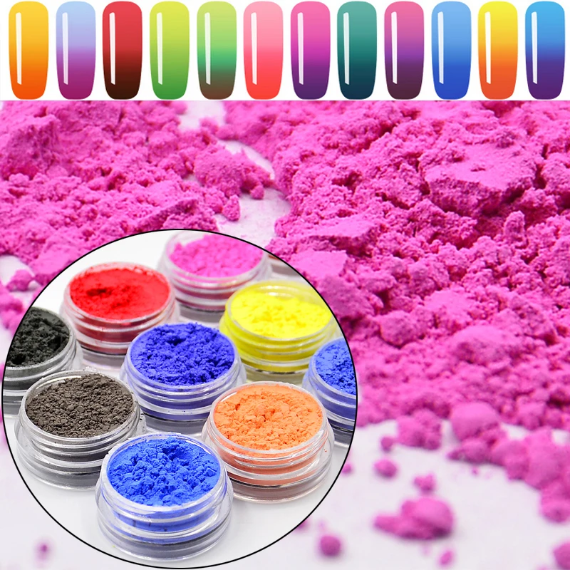 

1 Set 12 Boxes Thermal Pigment 1g Temperature Color Change Holographic Nail Art Glitter Gradient Powder