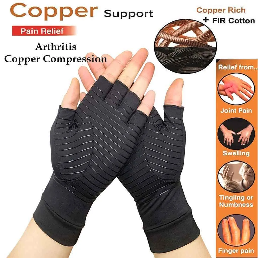 1Pair Arthritis Copper Compression Hand Gloves Fit Carpal Tunnel Hand Wrist Brace Support Highest Copper Content Alleviate