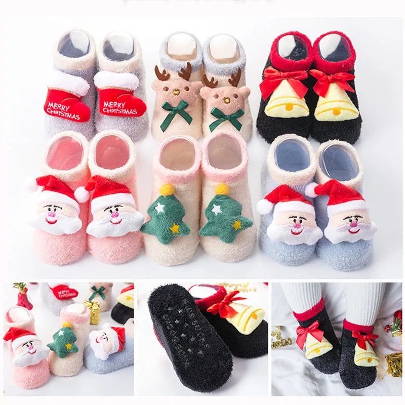 

2018 New baby Christmas toddler socks cashmere warm non-slip baby foot socks