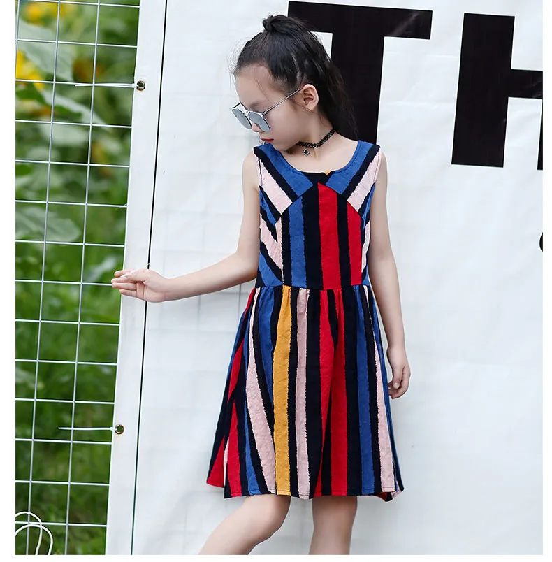 Summer 2019 Colorful Striped Kids Girls Summer Dress Baby Beach Sleeveless Cotton Dresses Children Fashion Party Dresses Clothes (4)
