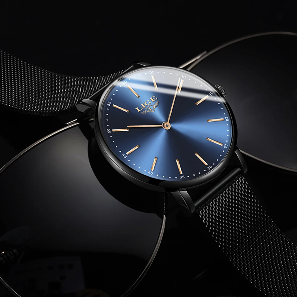 Часы женские новые LIGE Horloges Vrouwen Женские Простые ультра тонкие наручные часы с ремешком-сеткой женские водонепроницаемые кварцевые часы Relojes Para Mujer