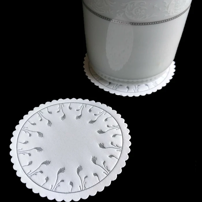 round absorbent paper coasters 8.5cm white embossed paper coastersin