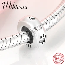 925 стерлингового серебра собака коготь Мозаика Кристалл CZ тонкий ограничитель бисера Ювелирных изделий Подходит Pandora талисманы браслет