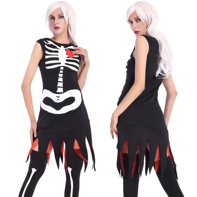 adult women halloween scary skeleton gothic costume sleeveless dress plus size female joker costume