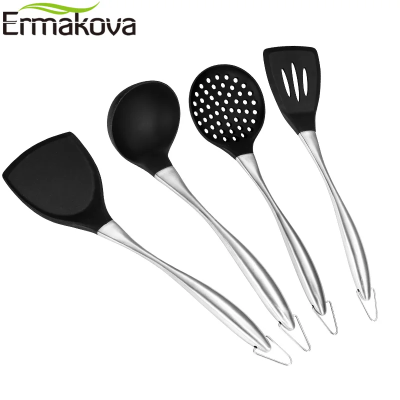 

ERMAKOVA Silicone Cooking Utensil Non-Stick Cookware Gadget Stainless Steel Kitchen Tool Heat Resistant Cooking Tool