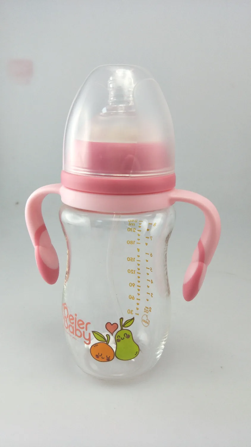 

Meierbaby bottle(M8221); high borosilicate glass; BPA free;liquid silicone material; Gravity Ball straw & Anti-Colic nipple