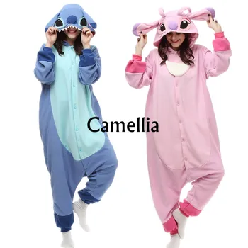 

High Quality Adult Men Winter Hooded Stitch Onesies Unisex Cartoon Pyjamas Blue Sleepwear Hot Sale Pink Jumpsuit Japan Pajamas