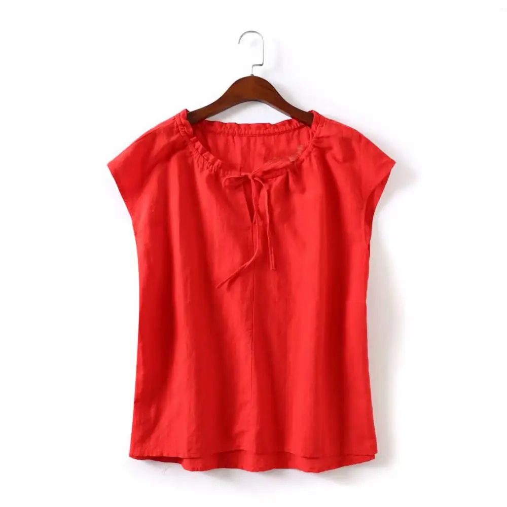 

2019 Summer O Neck Cotton and Linen Loose Women Outwear Tshirt Ladies Outwear Tops Tee