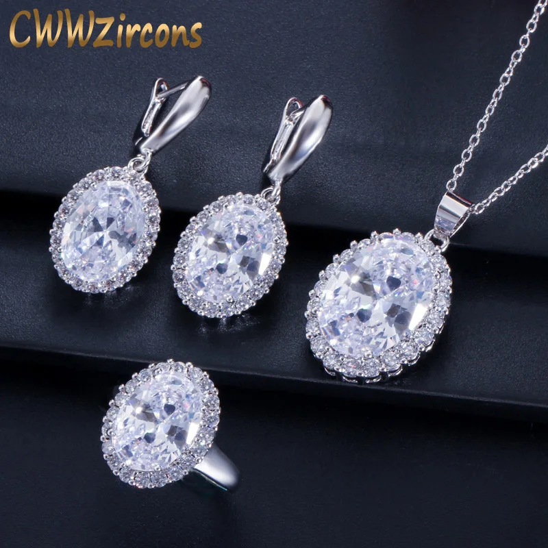 CWWZircons 3 шт. великолепные серьги круглой огранки из кубического циркония ожерелье и кольцо набор для женщин обручение Свадебная вечеринка ювелирные изделия T287