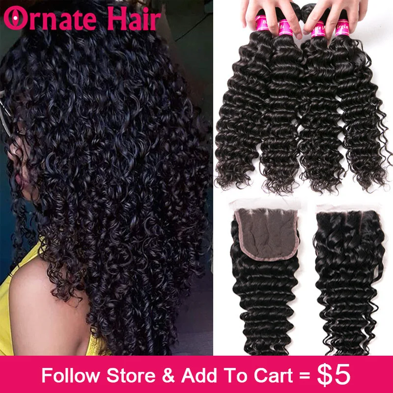 

Brazilian Deep Wave Bundles With Closure Human Hair Bundles With Closure 3 Bundles With Closure Brazillian Deep Wave Closure