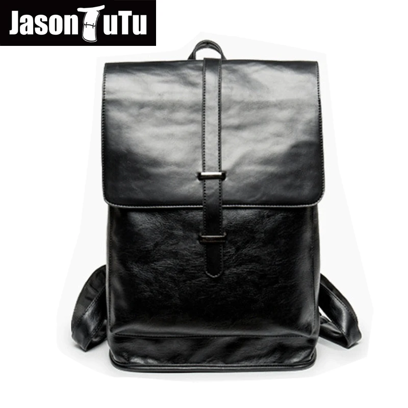 

JASON TUTU Men Backpacks PU Leather school bags for teenagers College New Promotions School Backpacks 14 inch laptop bags