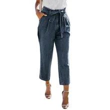 Женские джинсы с высокой талией, свободные, с бантиком, с дырками, джинсы, Стрейчевые штаны, джинсы, 3,18
