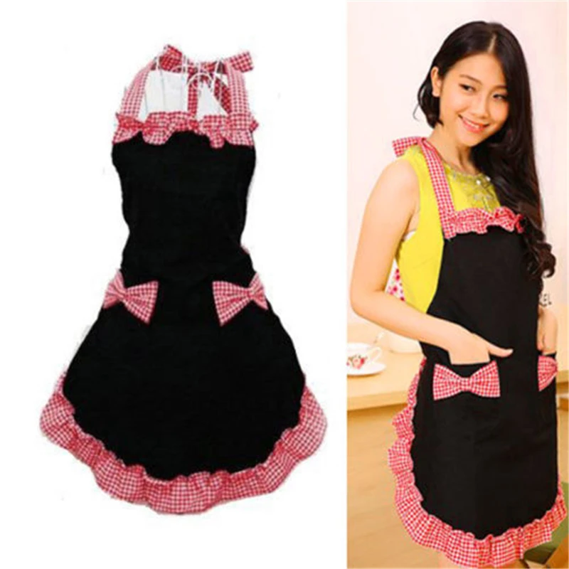 Cute Bib Apron Dress Flirty Vintage Kitchen Women Bowknot with Pocket Gift New
