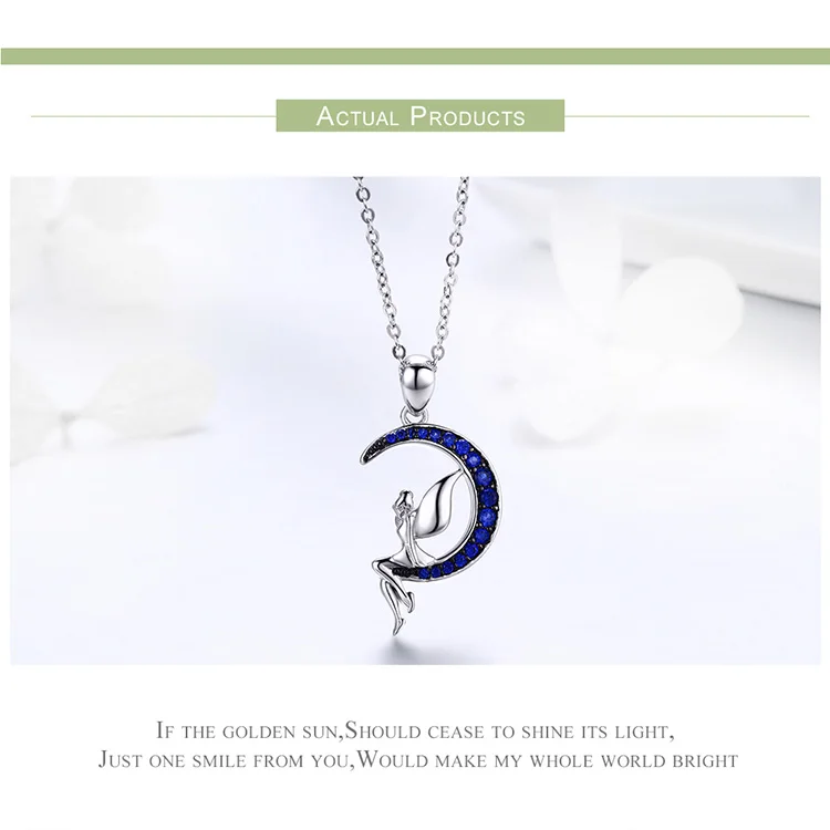 WOSTU классический Лидер продаж 925 пробы Серебряная Фея в голубой Луне CZ кулон ожерелье для женщин ювелирные изделия модный подарок CQN244