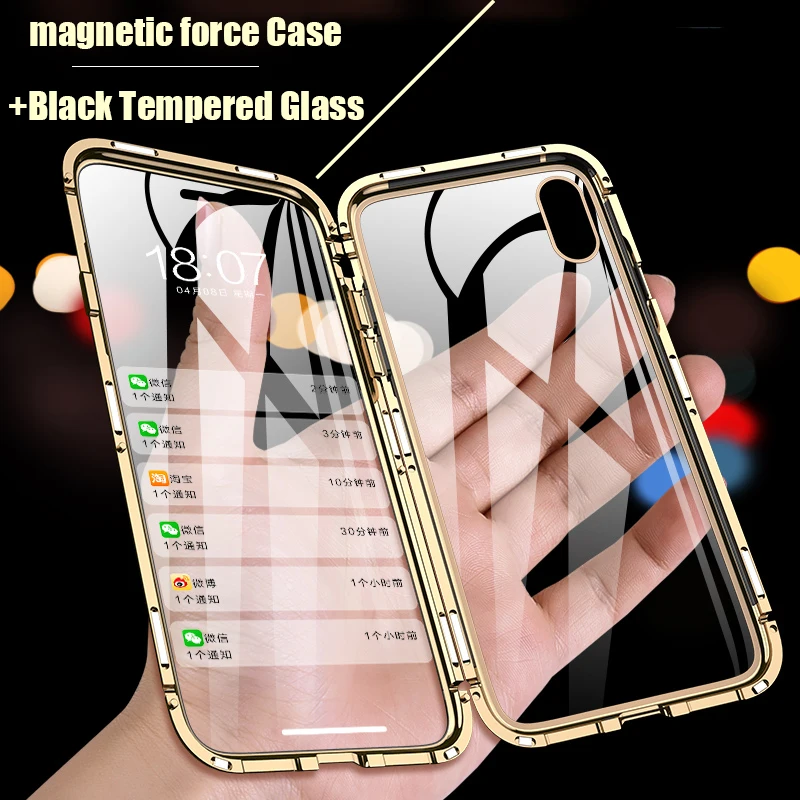 

360 Magnetic Force For iPhone 7 6s Plus Case Tempered Glass For iPhone 7 8 Plus X Case For iPhone XS MAX XR Case Back Glass