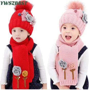 

Winter Baby hat for Kids Pom Pom Hat Scarf set Baby Winter Crochet Earflap Hat Girl Boy Knitted Beanie Fashion Hat for Children