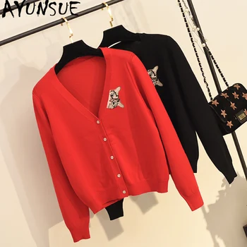 

AYUNSUE Knitted Cardigan Women Korean Embroidery Sweater Knitwear Short Cardigans Women Tops Clothes 2020 Cardigan Mujer KJ2747