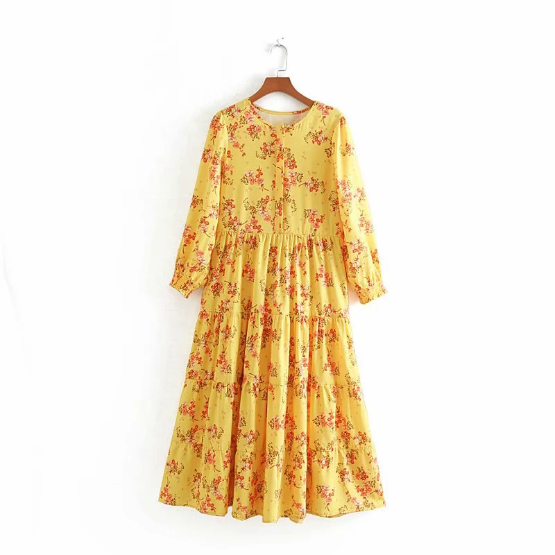 Women's Clothing Dress 2019 Cotton Flower Print Long Sleeve Loose Dress Ms Summer Street Leisure Stylish Temperament Clothing