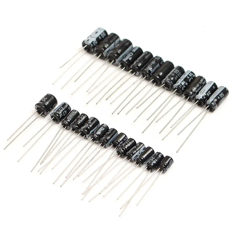

Newest 210Pcs 25 Values 0.1uF~220uF Electrolytic Capacitors Assortment Kit Set wholesale Price