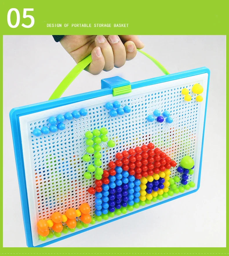 296 шт пластиковая мозаика, игра-головоломка, цветные познавательные Интеллектуальные развивающие игрушки для детей, Грибная коробка для ногтей, упакованная DIY игрушка
