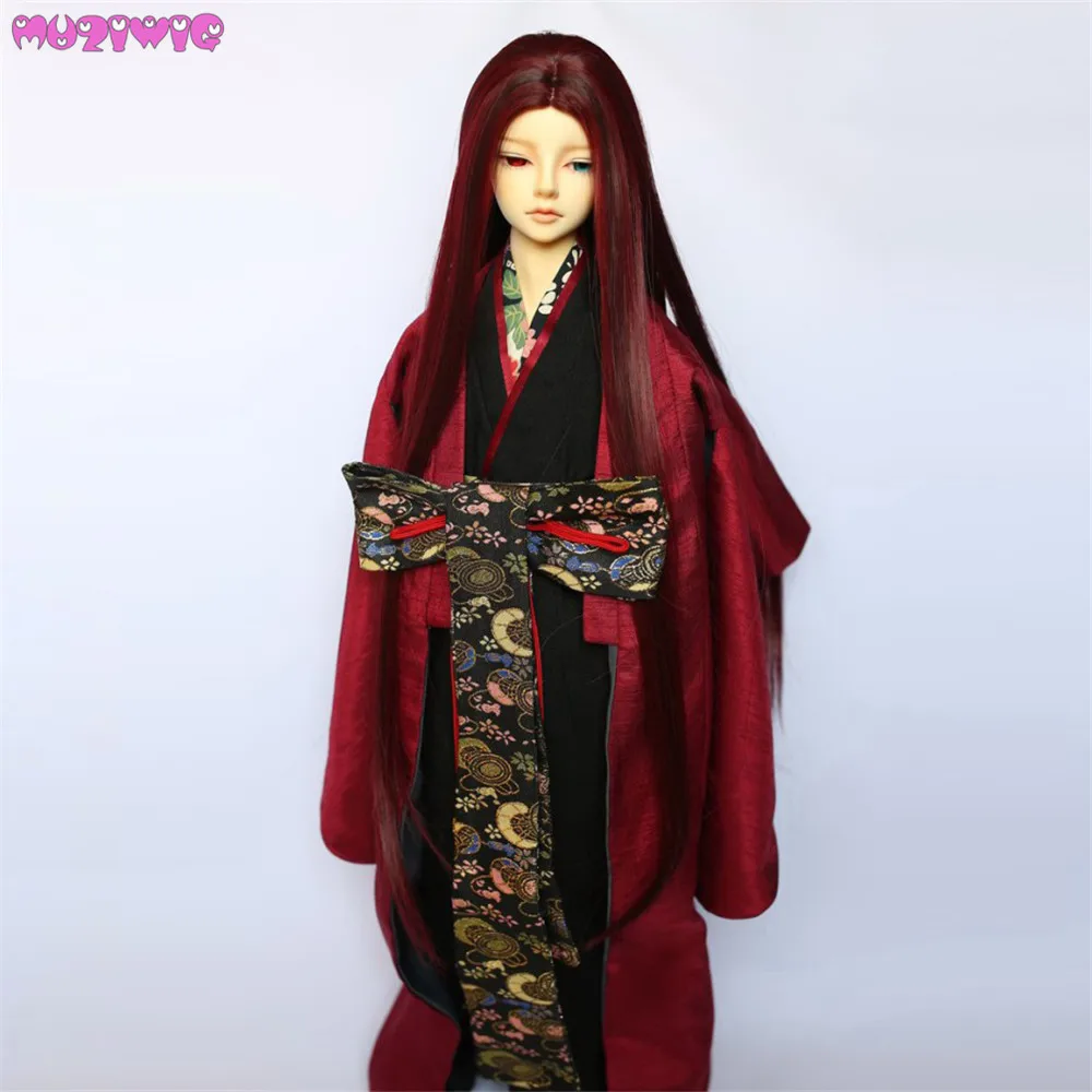 

Free Shipping MUZIWIG Synthetic Fiber Dark Wine-red Color Straight Hair Wig for 1/3 BJD Dolls