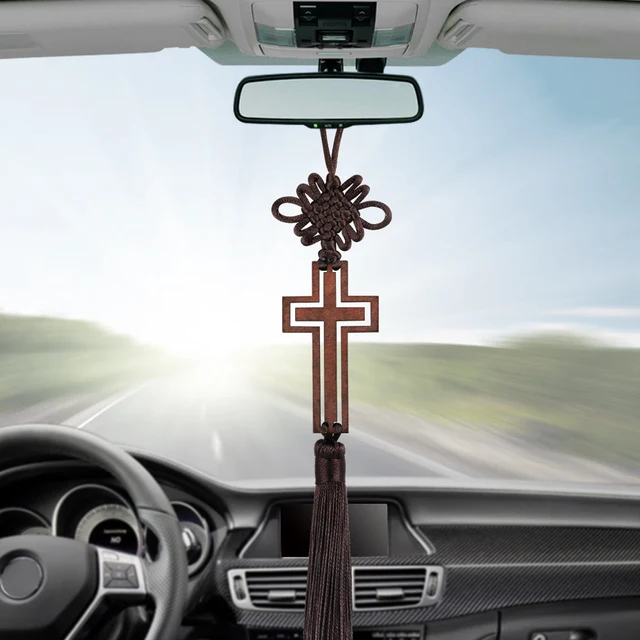 Hollow Cross Tassel Car Rearview Mirror Hanging Ornaments Auto Interior