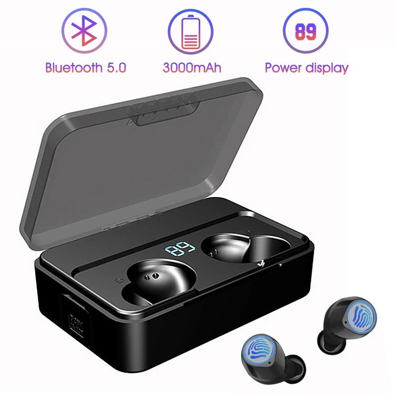 

B-X01 Wireless Bluetooth Earphones 5.0 IPX5 Waterproof Headset Power Display Touch Control 3000mAh Charging Case