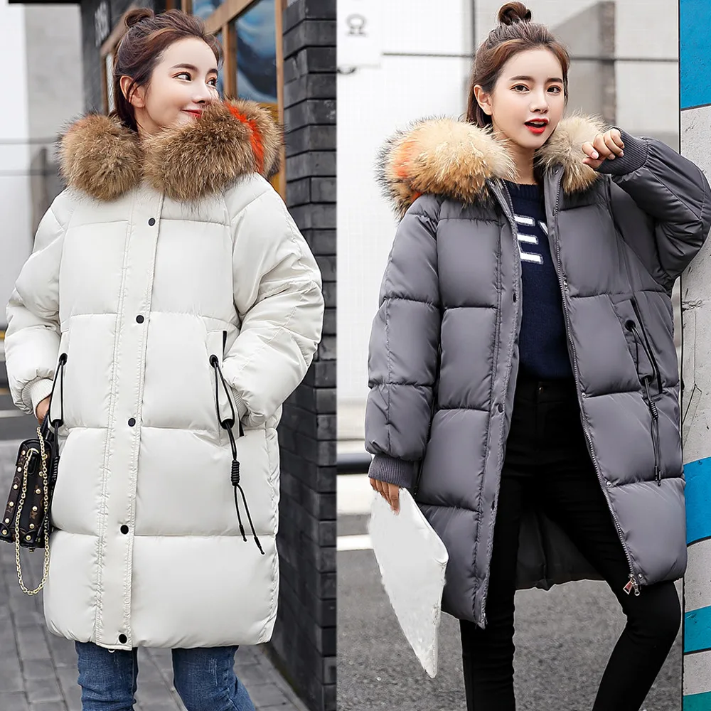 

Hiver Coton manteau Colored hair 2018 long Hiver veste Femmes Fourrure Parkas femelle Mince Hiver Chaud Manteau Pour femmes S19