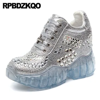 

Peep Toe Sandals Mesh Women Slingback Silver Sneakers Creepers Platform Shoes Wedge Lace Luxury Transparent Diamond Trainers