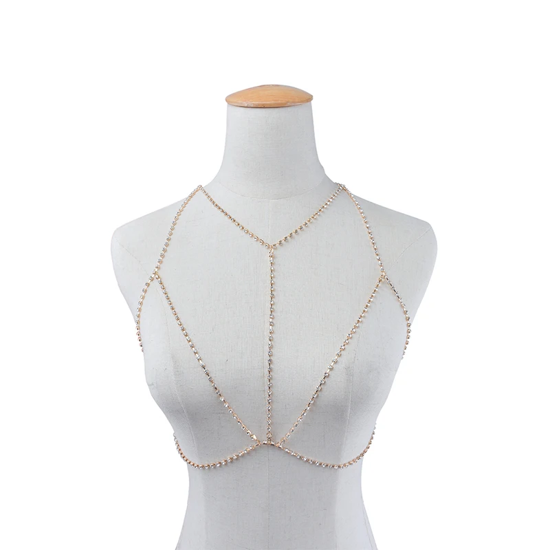 

Crystal Body Chains Rhinestone Bra Necklace Bikini Body Chain Shiny Chain Beach Party Body jewelry Sexy Bling for Women