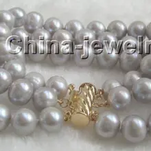 Сияющий " 3row 10 мм природный серый круглый пресноводный жемчуг браслет- GP застежка благородный стиль естественно прекрасно jewe быстрая