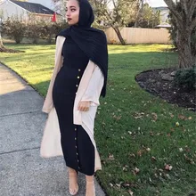 Винтажная юбка с высокой талией, Женская длинная мусульманская юбка на пуговицах, однотонная облегающая юбка макси