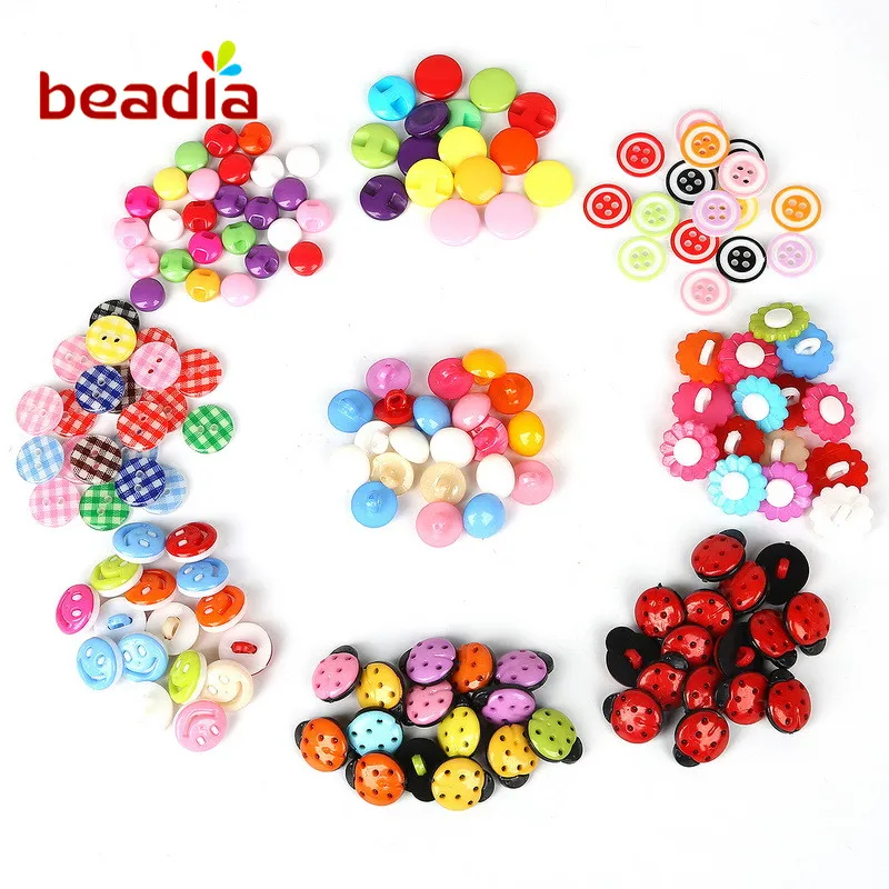 150pcs Cute Lovely Smiley Flower Ladybug Acrylic Buttons DIY Scrapbooking Sewing Button for Apparel Accessories | Дом и сад