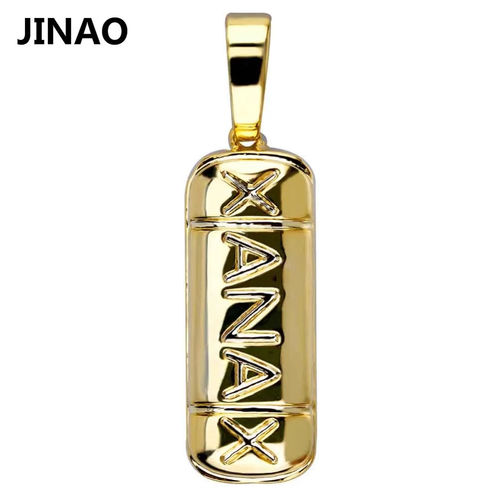 JINAO хип-хоп позолоченное ожерелье с микро-цирконием Xanax Pill и подвеской для мужчин и женщин, подарки, три цепочки