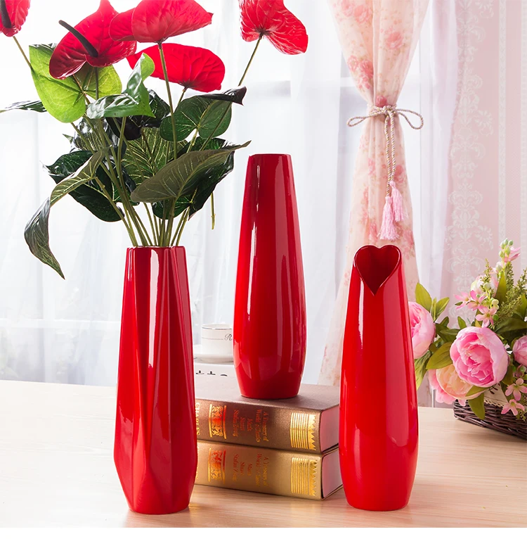 Фарфоровая ваза большого размера с красным цветком, красная керамика, современная модная Настольная Ваза для свадебного украшения, европейская Цветочная ваза