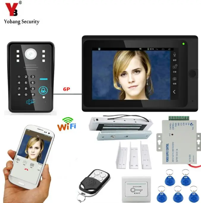 Yobang безопасности " HD видео дверной звонок WIFI код ID карты разблокировка домофон наборы+ кнопка выхода Электрический/NC/магнитный дверной замок вариант - Цвет: 703MJS11B2