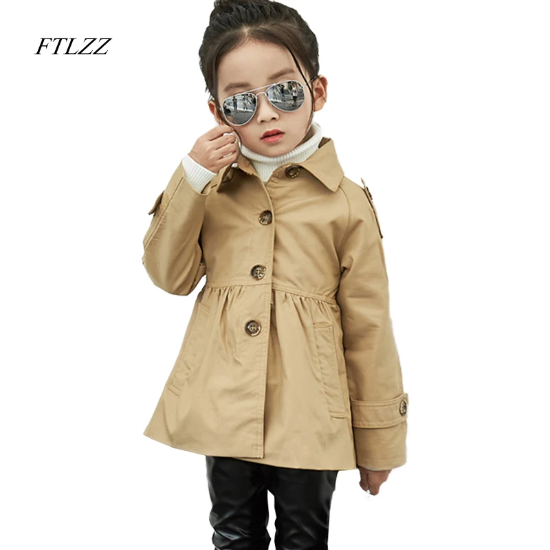 

Spring & Autumn Baby Girls Children Trench Clothing Turn-down Collar Single Breasted Medium Length Parkas kids girls Clothing