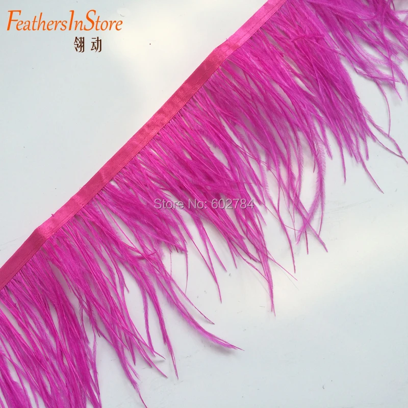 

10meters/lot Natural Ostrich Feather fringe Fuchsia Ostrich feather Trimming 13-15cm Feather Boa Stripe for Party Clothes