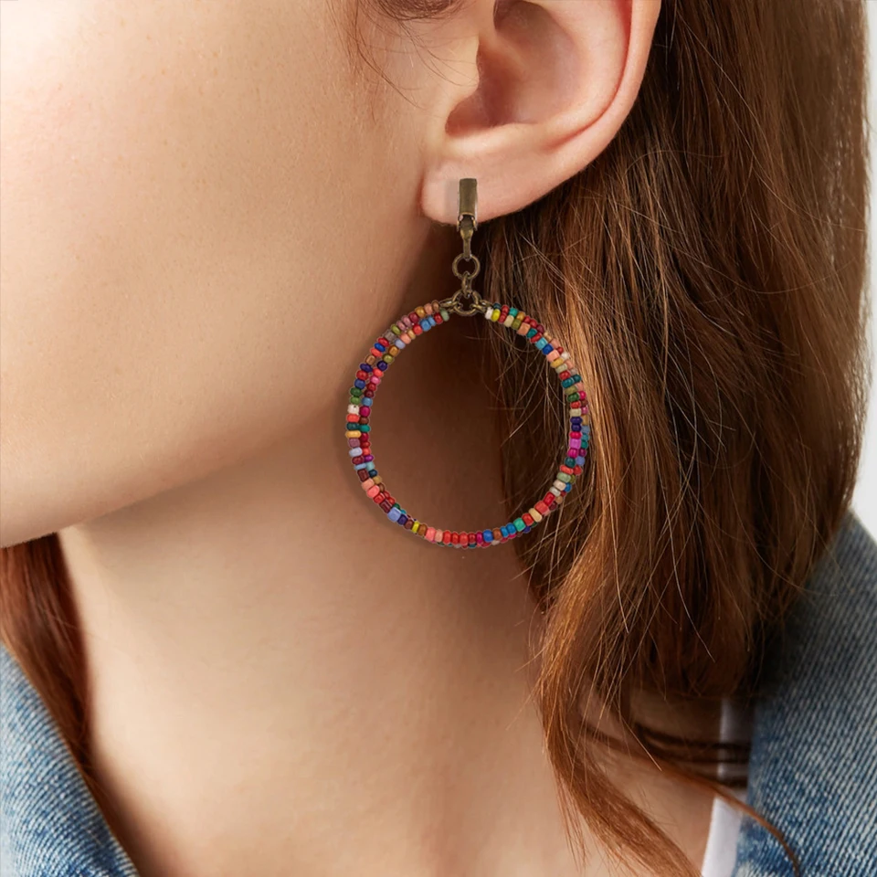 Rainbow Colors Beads Round Dangle Drop Earrings for Women Female 2018 Wedding Anniversary Party Earrings Jewelry Accessories