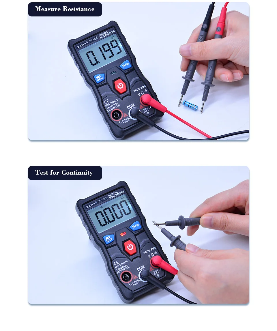 ZOYI ZT-S2 Цифровой мультиметр true rms autoranging 4000 отсчетов Multimetro AC DC 600 в вольтметр+ батарея/NCV тест ЖК-подсветка