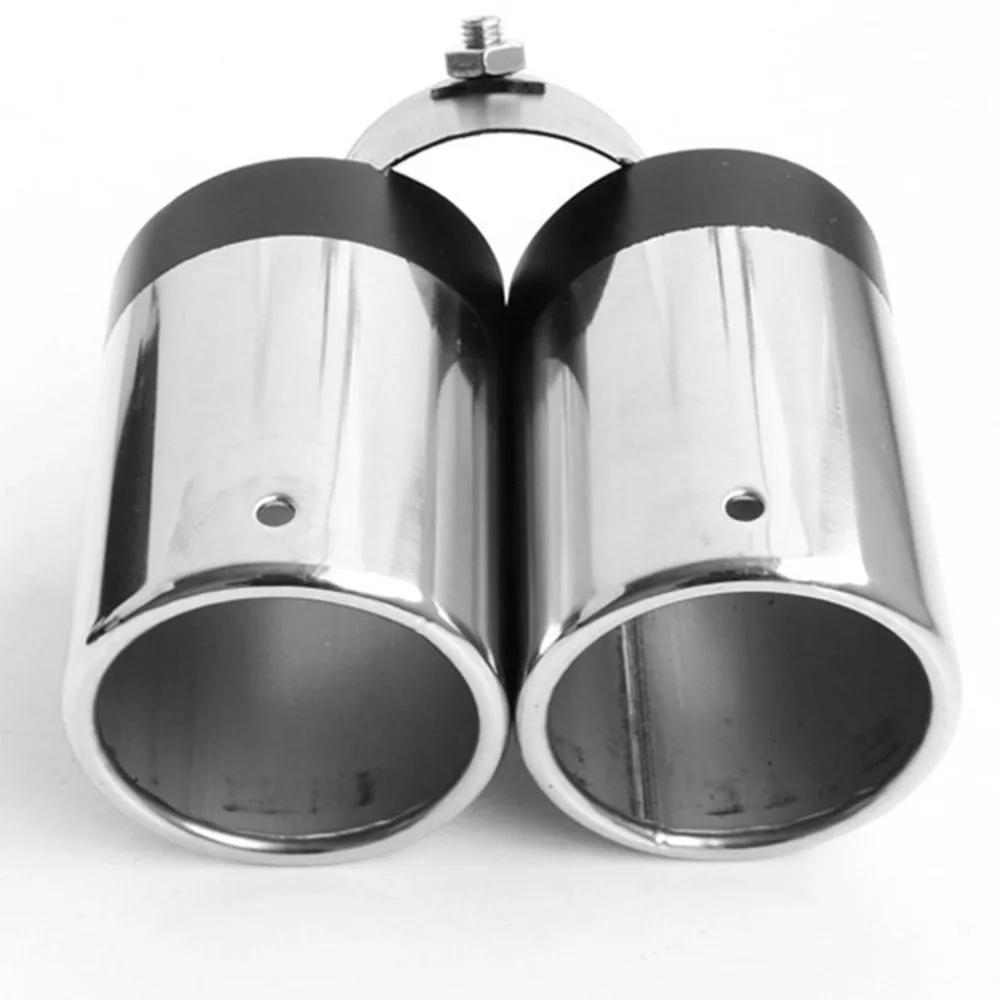 

Auto Round Bent Exhaust Muffler Tip Stainless Steel Exhause 1 to 2 Dual Pipe Chrome Trim Modified Rear Tail Throat Liner