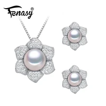 Fenasy жемчужные украшения Ювелирные наборы, цветок форма натуральный жемчуг серьги для женщин/кулон ожерелье для свадьбы, помолвки AliExpress