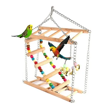 

Bird Parrots Toy Pet Swing Exercise Climbing Rainbow Ladder Pets Wooden Hanging Hammock With Bells Birds Supplies Accessories