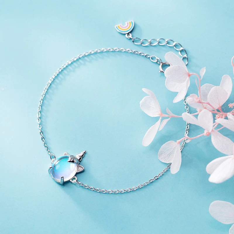 

Colusiwei Unicorn Rainbow Chain Bracelets 925 Sterling Silver Femme Animal Design Jewelry Natural Crystal Bijoux for Girl