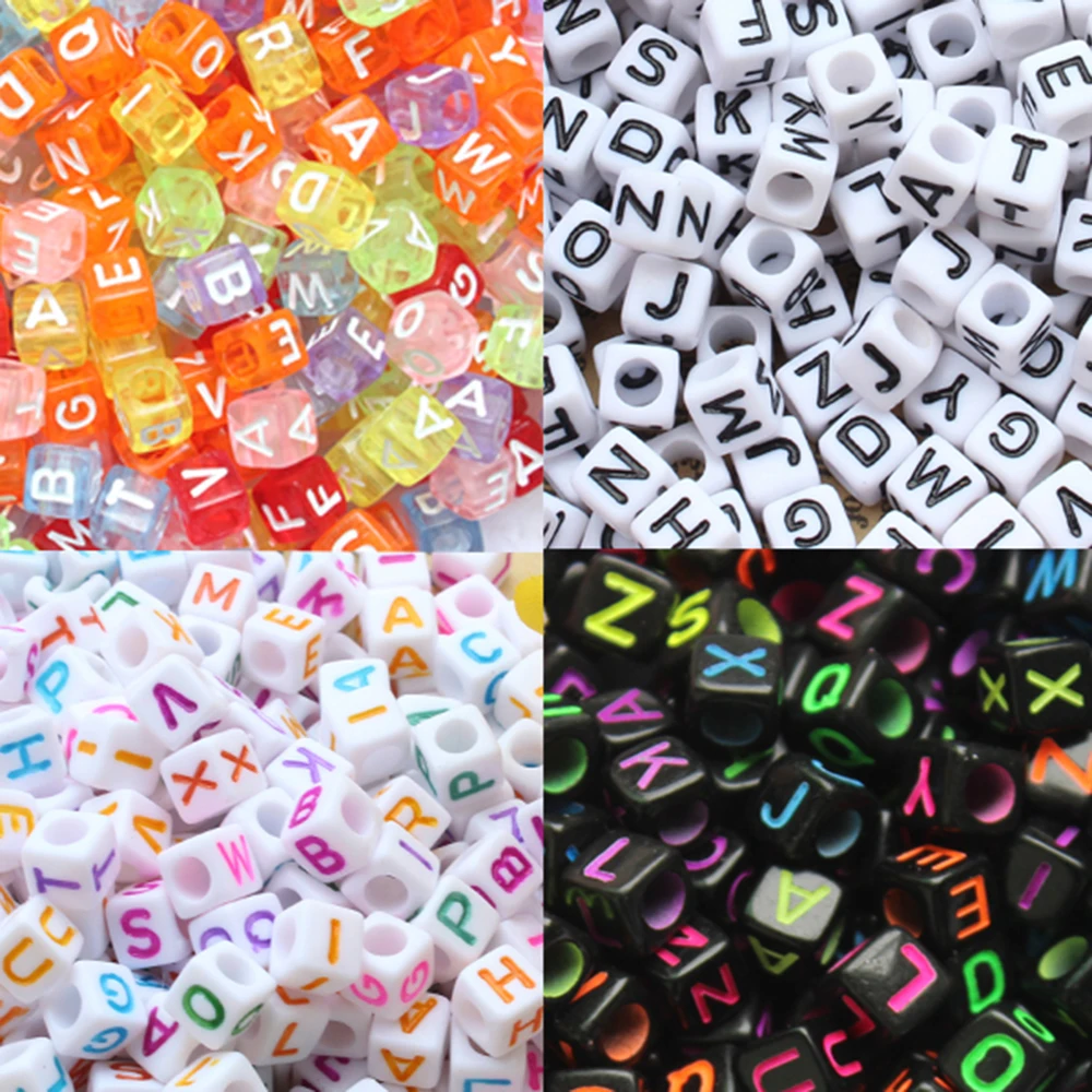 

800pcs/pack Acrylic Alphabet Letter A-Z Cube Beads for Jewelry Making Bracelets Necklaces Key Chains and Kids Jewelry