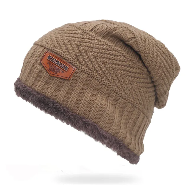 Winter Warm Male Beanies Cap Plus Velvet Stocking Hat Fashion Knitted
