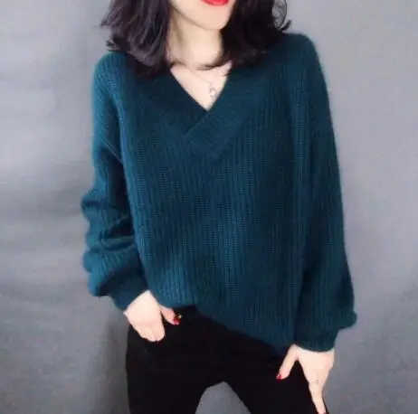 EORUTCIZ Зимний Свитер оверсайз женский пуловер вязаный теплый осенний толстый винтажный топ сексуальный свитер с длинным рукавом LM118 - Цвет: Зеленый