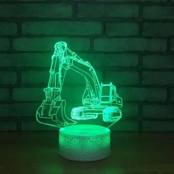 

Cartoon Excavator Small Night Light Child Bedroom 3d Light Fixtures 7 color change 3D Lamp Christmas gift for baby room lights
