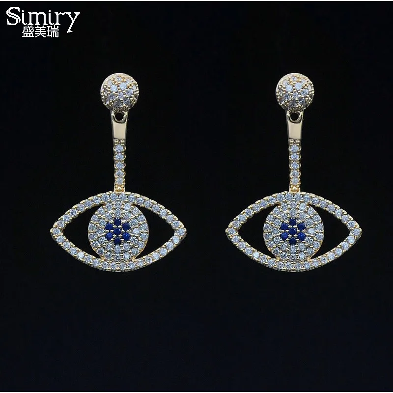 

SIMIRY Eye Design Paved Micro CZ Front and Back Double Sided Stud Earrings for Women Eyes Earring