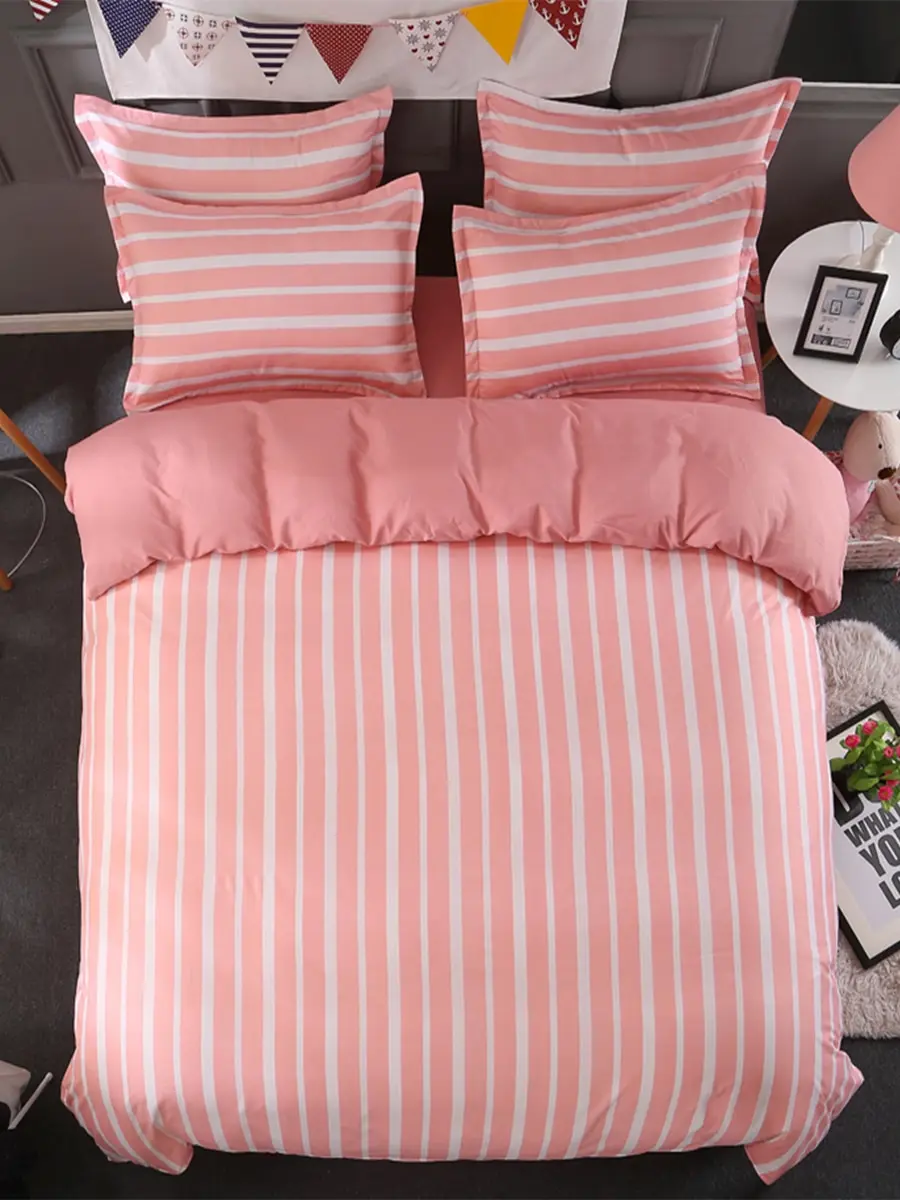 

4 Pcs Bedlinens Set Modern Simple Striped Comfortable Cozy Bedsheet Set